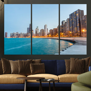 Chicago Wall Art Canvas Print, Chicago City Downtown Night