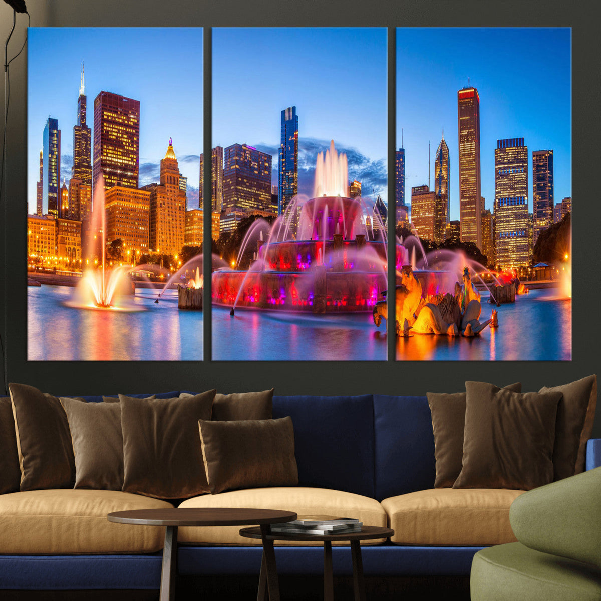 Chicago Wall Art Canvas Print, Chicago City Downtown Night