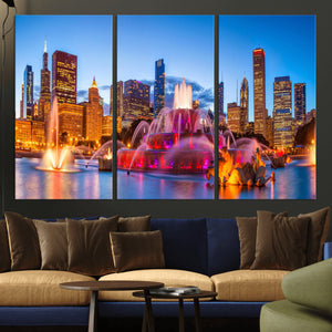 Chicago Wall Art Canvas Print, Chicago City Downtown Night