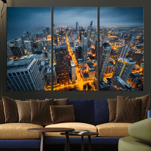Chicago Wall Art Canvas Print - Chicago City Downtown Night