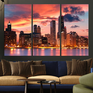 Chicago Wall Art Canvas Print - Chicago City Downtown Night