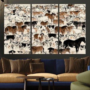 Farmhouse Animals Horse Longhorn Cow Wall Art Canvas Print -