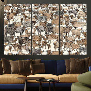 Abstract Longhorn Wall Art Canvas Print - Cow Animal Drawing