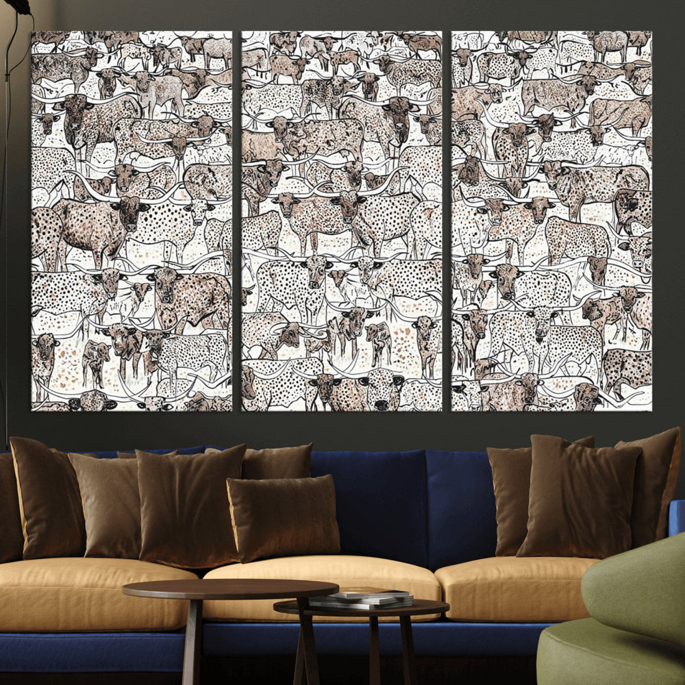 Abstract Texas Cow Wall Art Canvas Print - Farm Longhorn