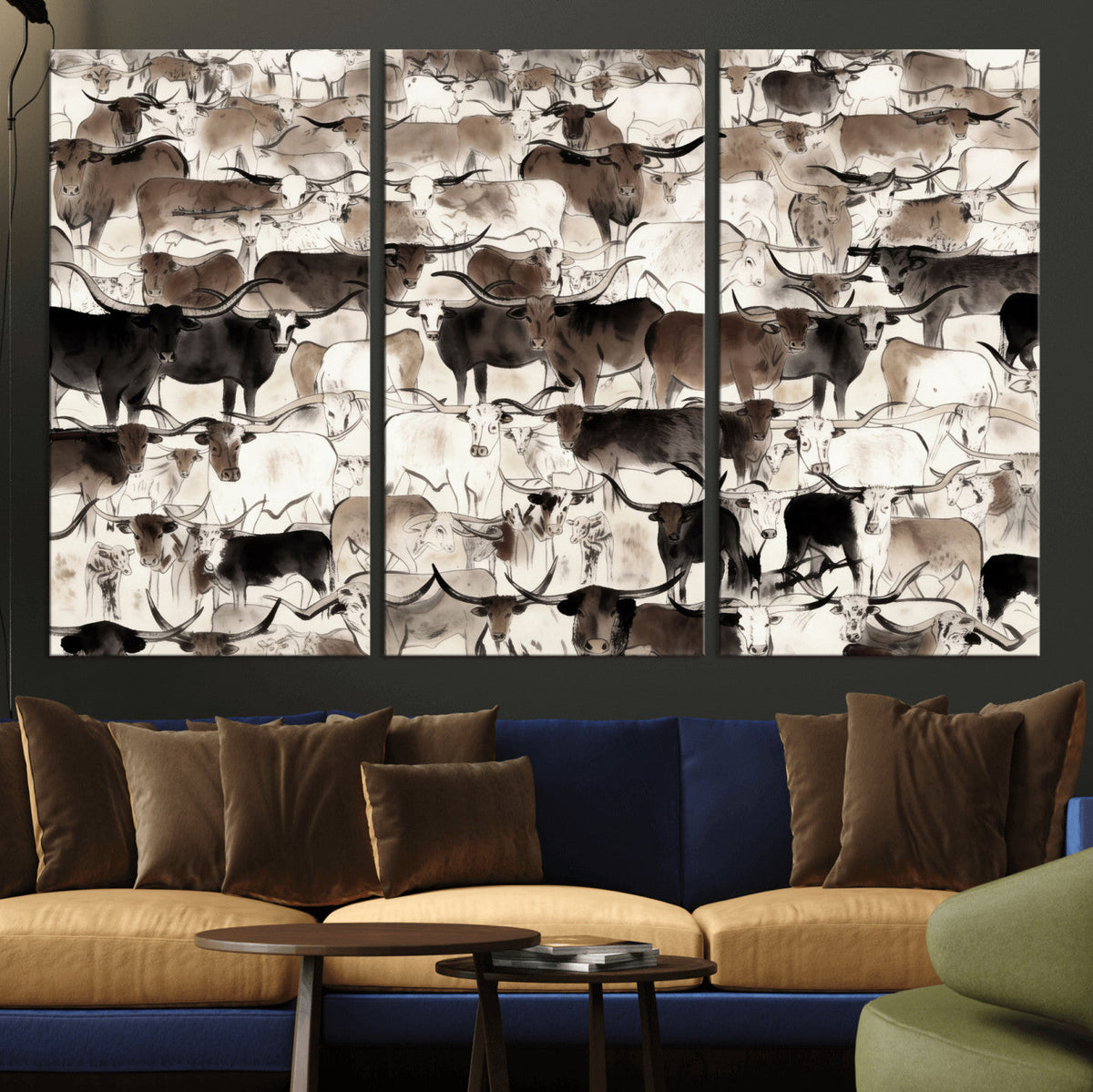 Abstract Texas Longhorn Print - Longhorn Herd Print for