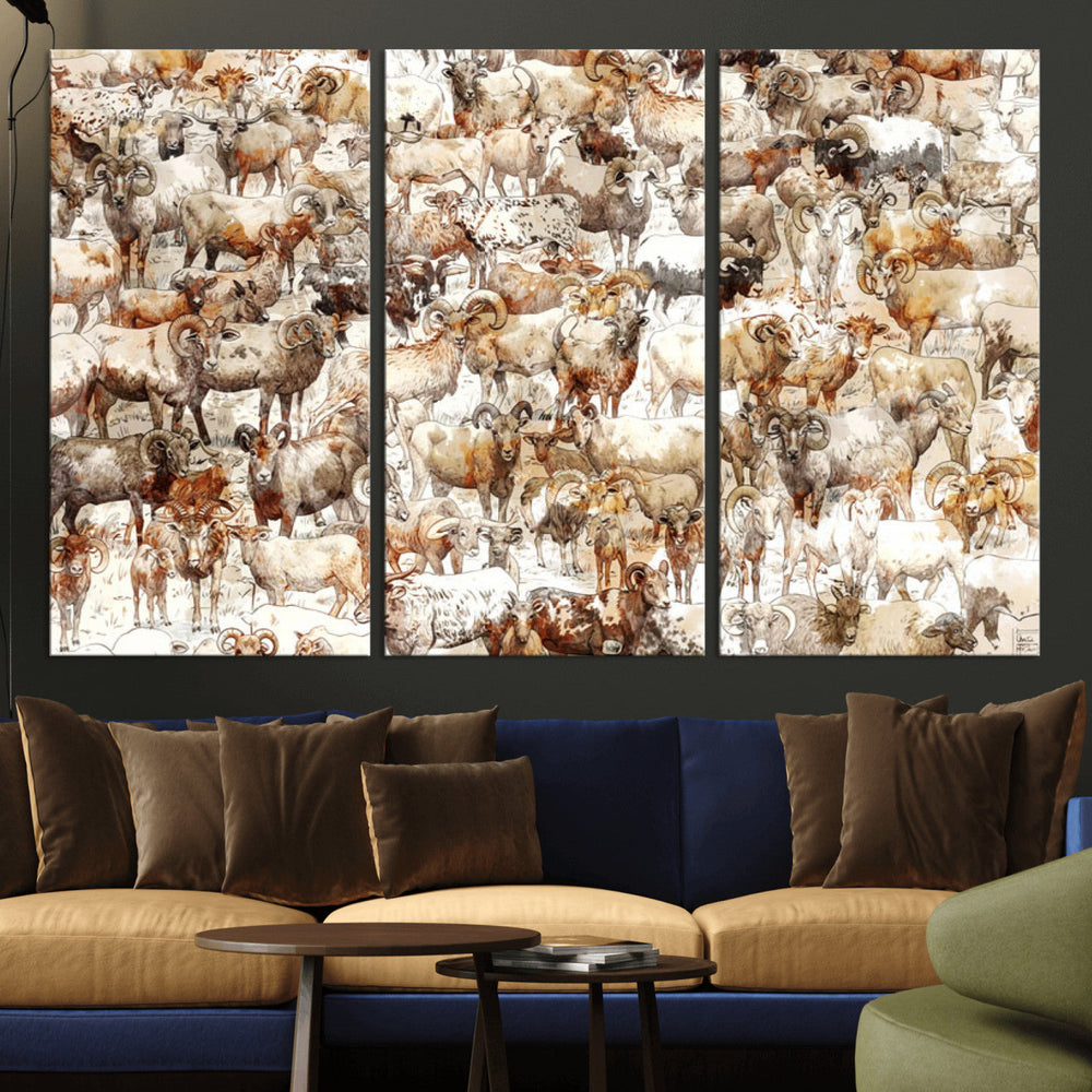 Farmhouse Bighorn Sheep Wall Art Canvas Print - Abstract