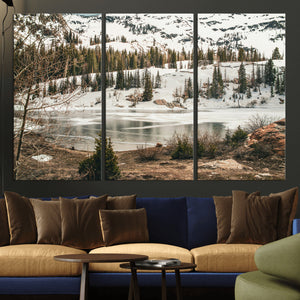 Snowy Mountain Landscape Wall Art Canvas Print, Alpine Pine