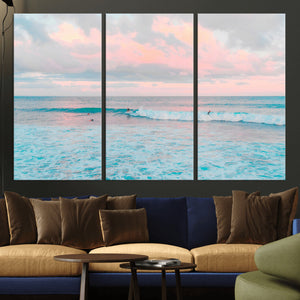 Ocean Wave Wall Art Canvas Print, Pastel Surf Seascape