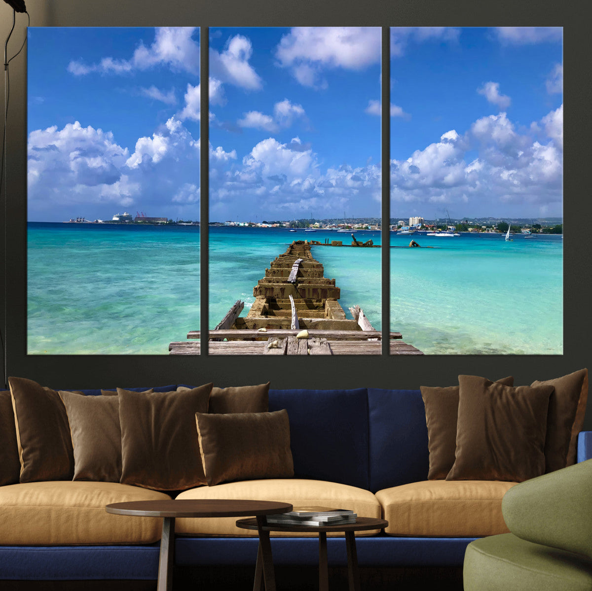 Caribbean Ocean Pier Seascape Wall Art Canvas Print,