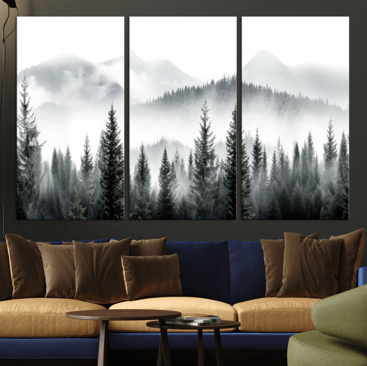 Misty Pine Forest Mountain Landscape Wall Art Canvas Print