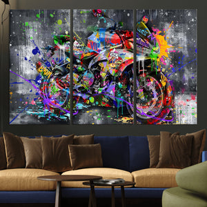 Graffiti Motorcycle Wall Art Canvas Print, Urban Street Art