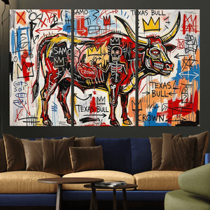 Texas Bull Wall Art Canvas Print, Abstract Graffiti Bull