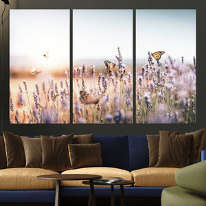 Lavender Field Wall Art Canvas Print, Butterfly Floral