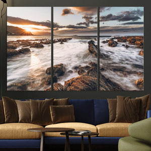 Rocky Coast Ocean Sunset Wall Art Canvas Print, Dramatic