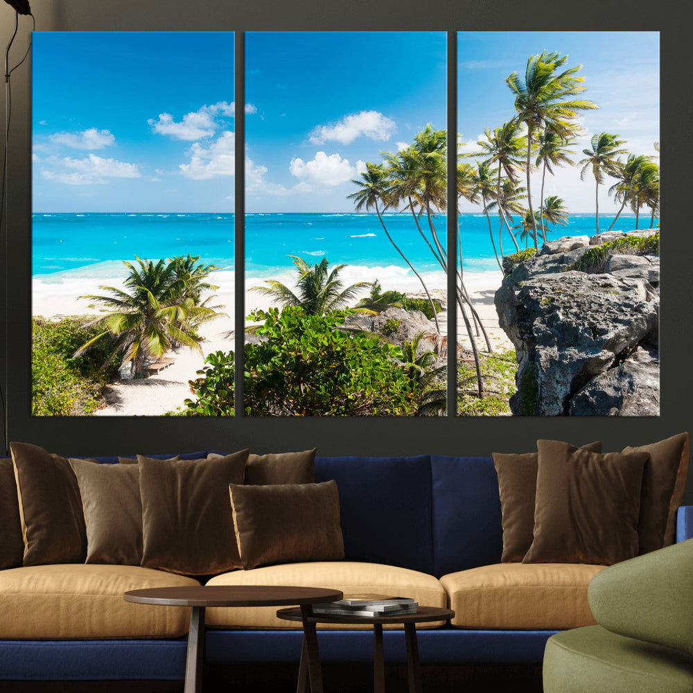 Tropical Beach Wall Art Canvas Print, Palm Tree Ocean