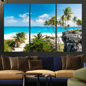 Tropical Beach Wall Art Canvas Print, Palm Tree Ocean