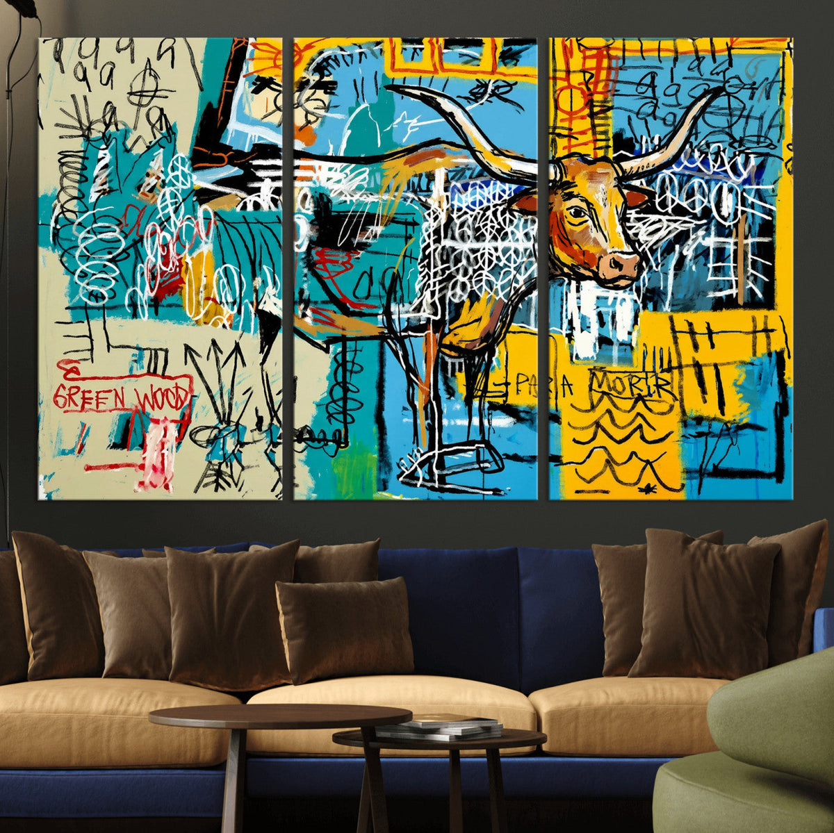 Basquiat Style Bird Bull Graffiti Wall Art Canvas Print,