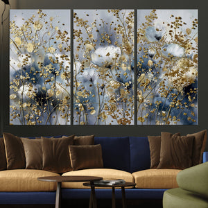 Abstract Floral Wall Art Canvas Print – Gold and Blue