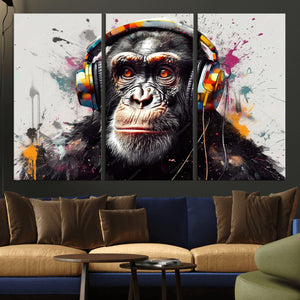 Dj Monkey Wall Art Canvas Print – Colorful Pop Art Banksy