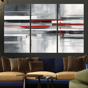 Gray Red Abstract Wall Art Canvas Print, Modern Abstract