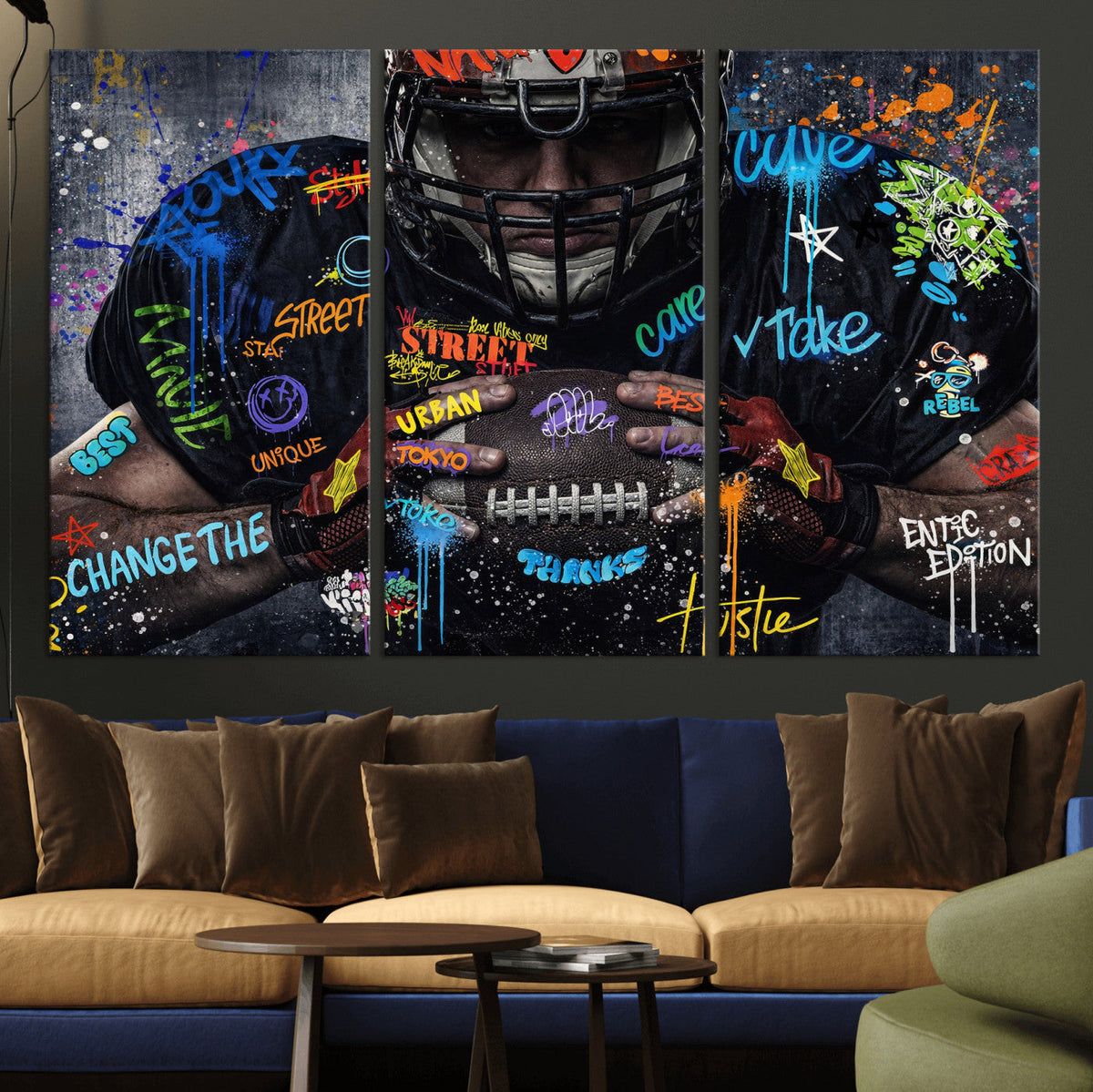 Graffiti American Football Player Street Art Wall Art Canvas