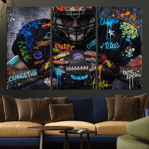 Graffiti American Football Player Street Art Wall Art Canvas