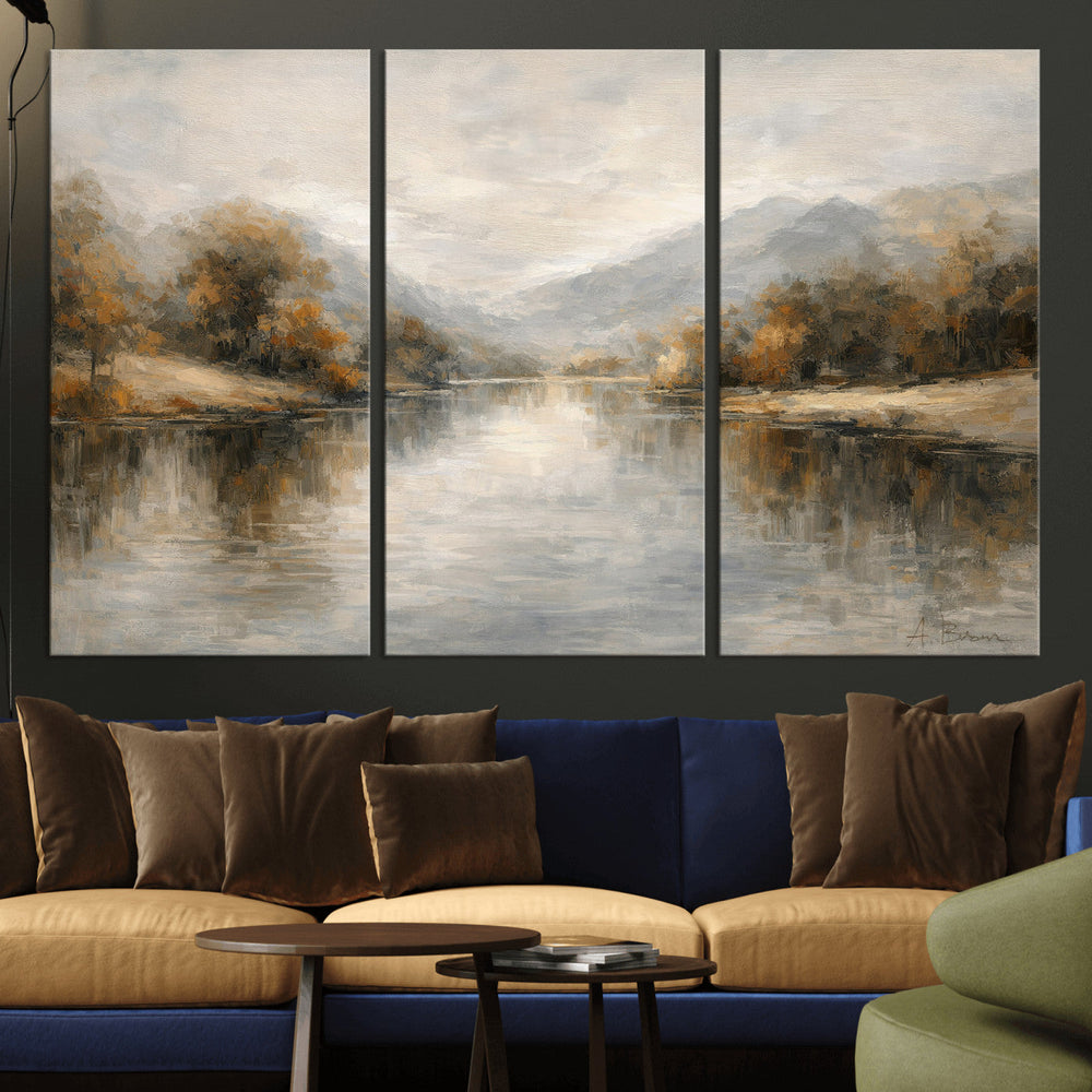 Neutral Abstract River Landscape Wall Art Canvas Print