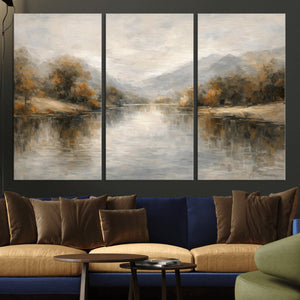Neutral Abstract River Landscape Wall Art Canvas Print
