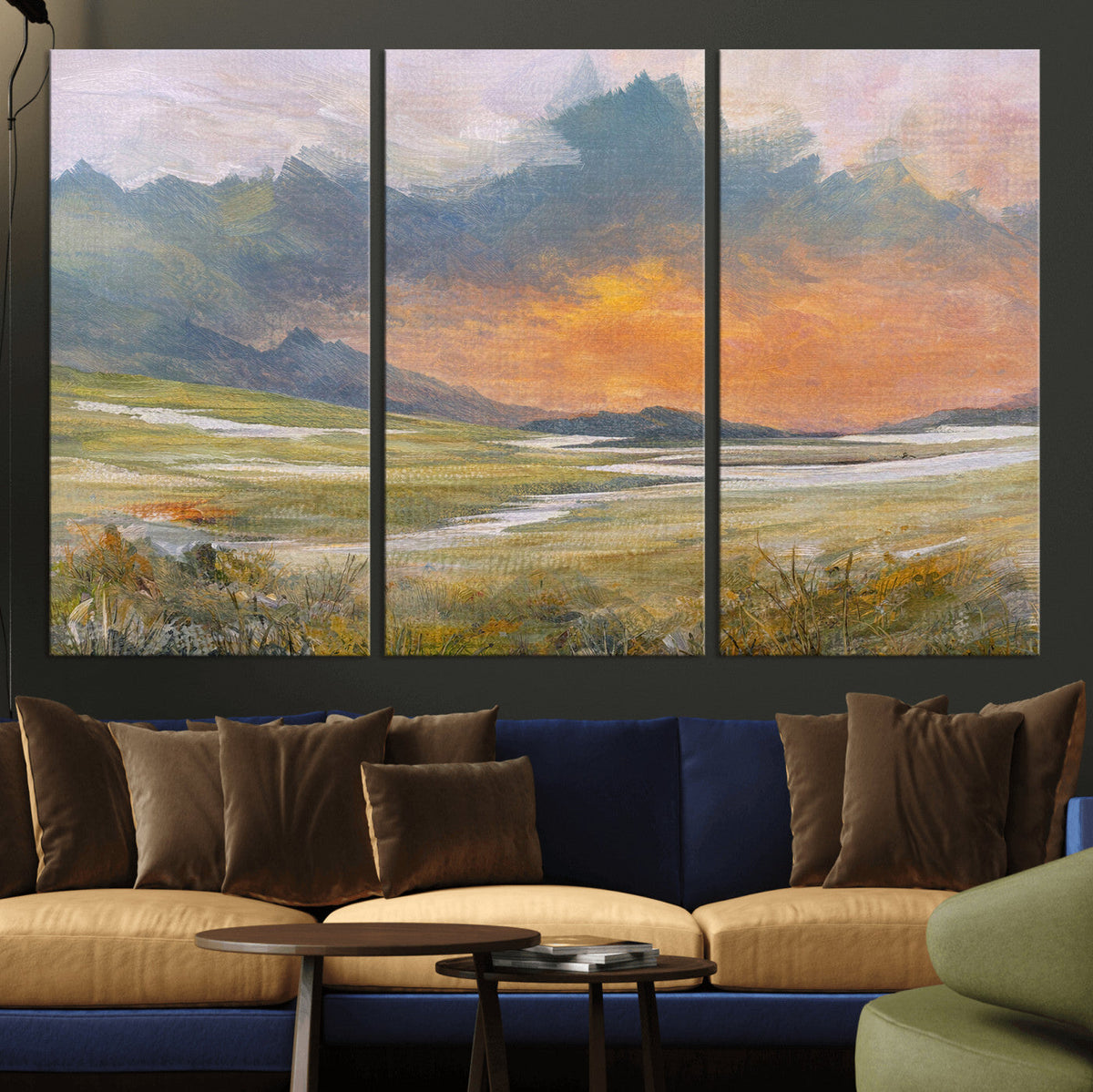 Mountain Sunset Wall Art Canvas Print Vintage Landscape