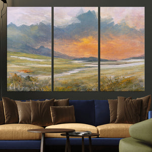 Mountain Sunset Wall Art Canvas Print Vintage Landscape