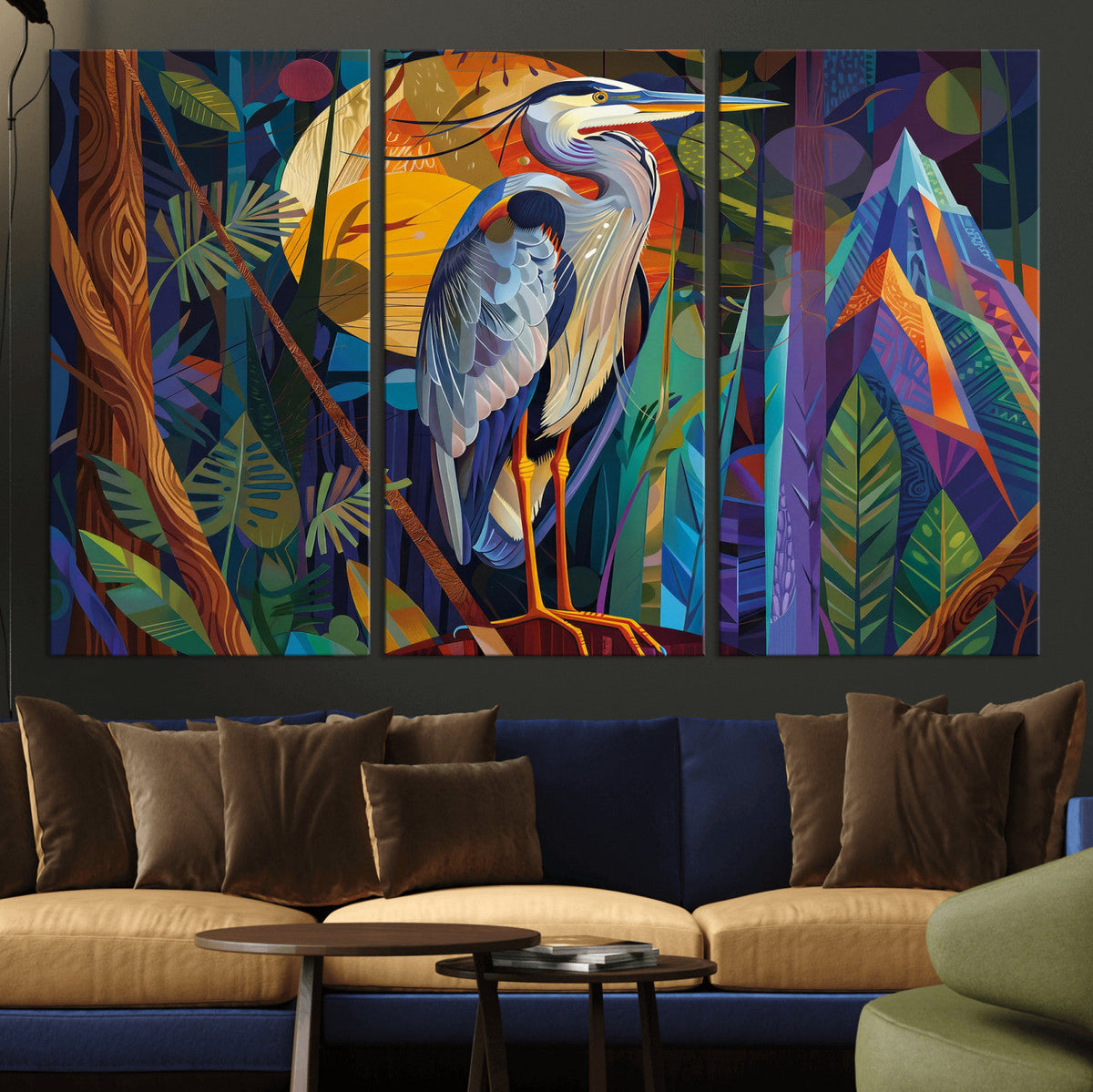 Colorful Heron Wall Art Canvas Print Tropical Bird Abstract
