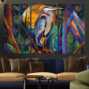 Colorful Heron Wall Art Canvas Print Tropical Bird Abstract
