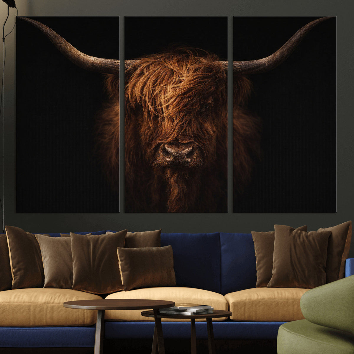 Highland Cow Wall Art Canvas Print – Moody Dark Rustic