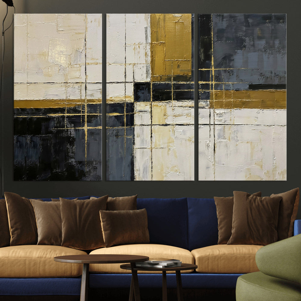 Abstract Gold and Black Wall Art Canvas Print – Modern