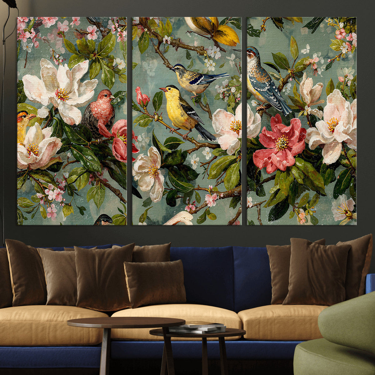 Vintage Birds and Flowers Wide Wall Art: Extra Large