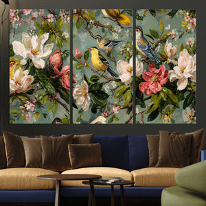 Vintage Birds and Flowers Wide Wall Art: Extra Large