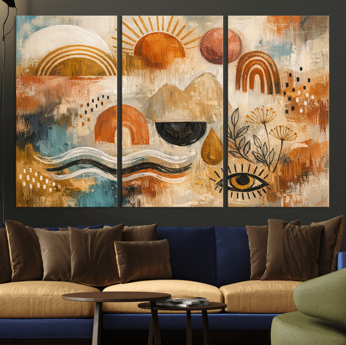 Geometric Boho Abstract Wall Art Canvas Print, Orange Blue