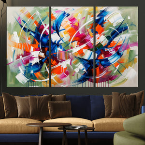 Geometric Abstract Wall Art Canvas Print, Orange Blue