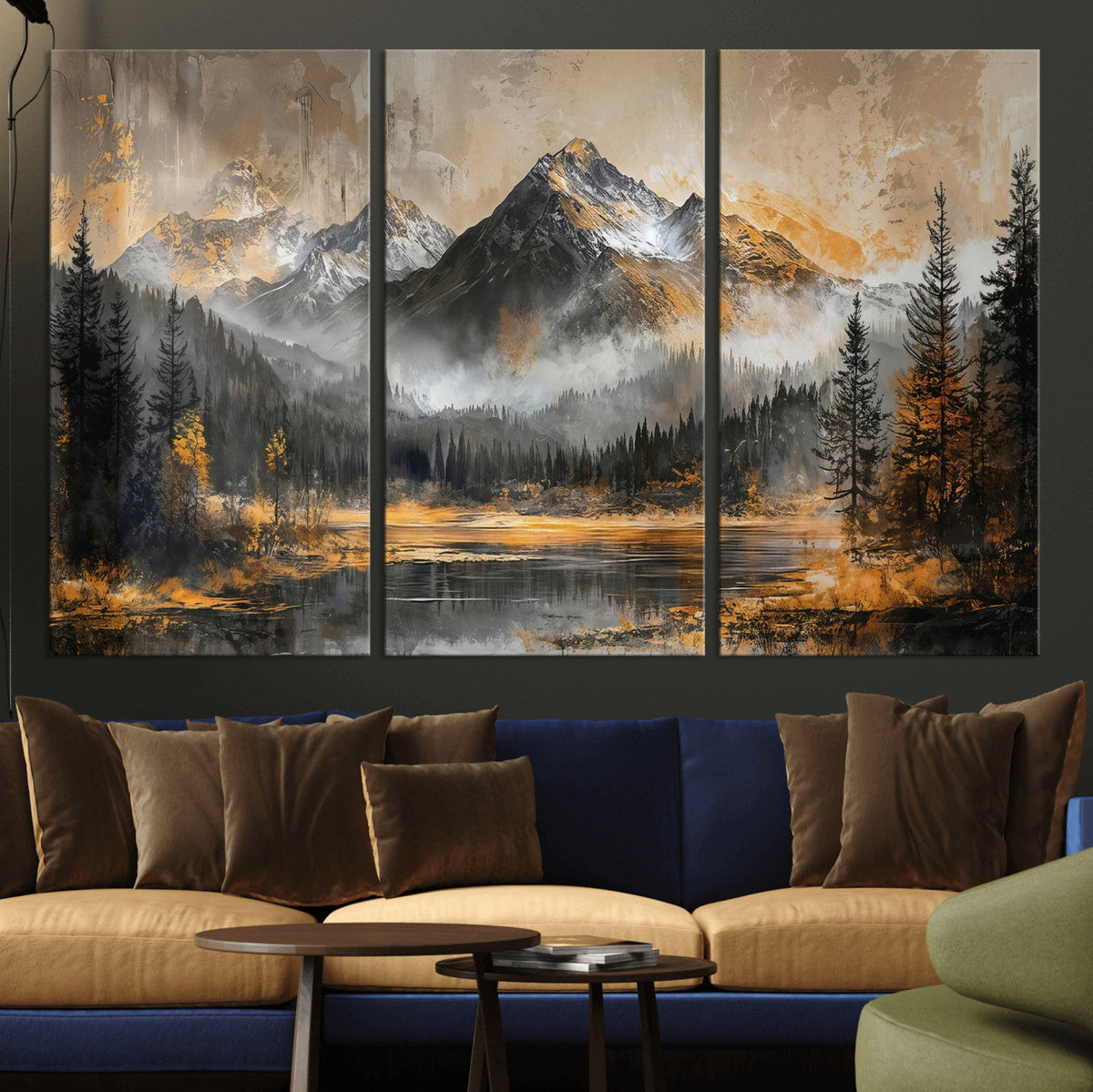 Mountain Lake Canvas Wall Art — Rustic Forest Landscape