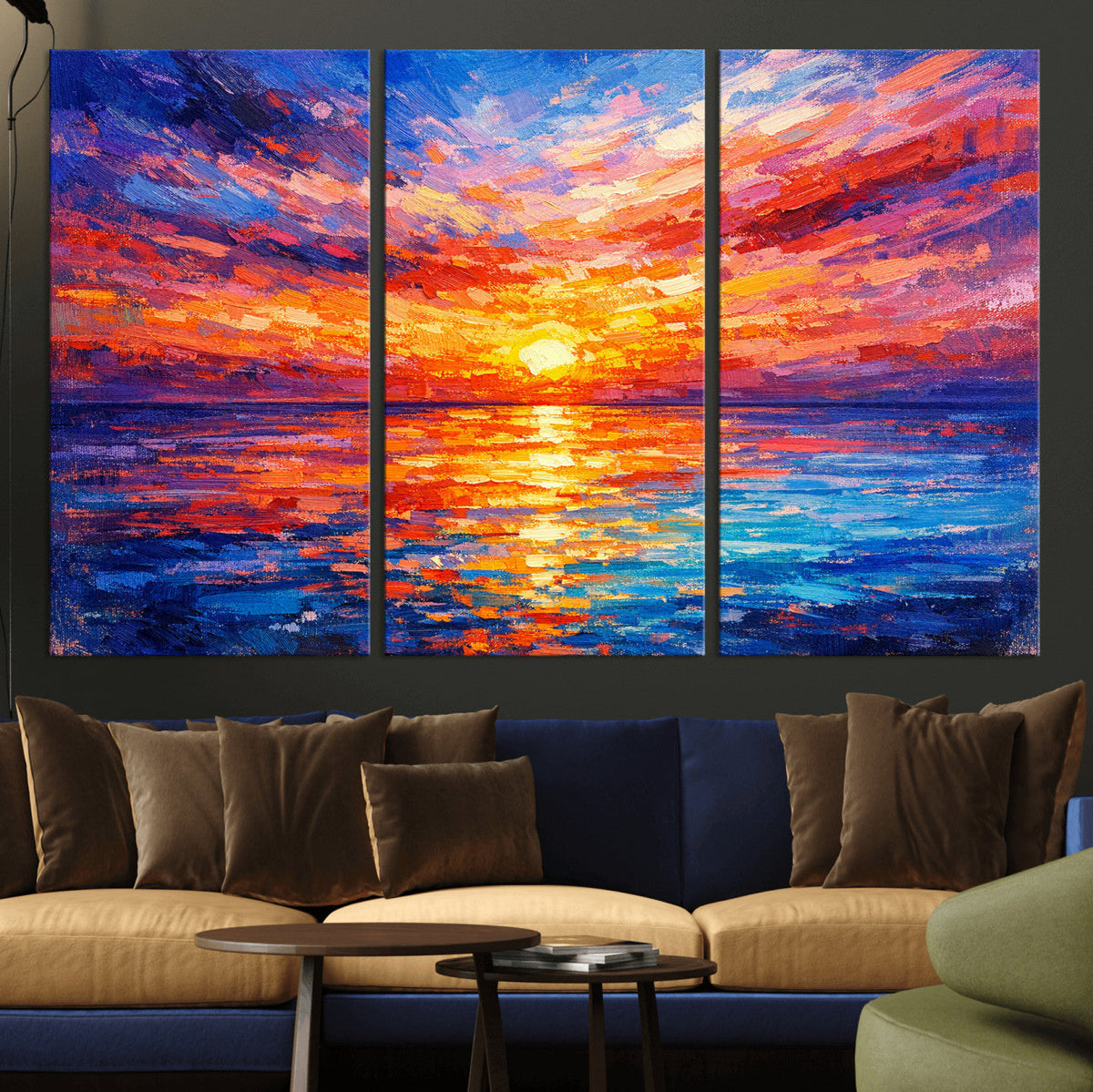 Colorful Knife Ocean Sunset Canvas — Orange Pink Teal