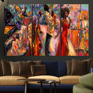African American Jazz Singer Canvas Art — Red Dress Black