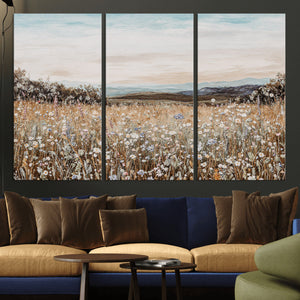 Neutral Wildflower Field Canvas Wall Art — Beige Earth Tone