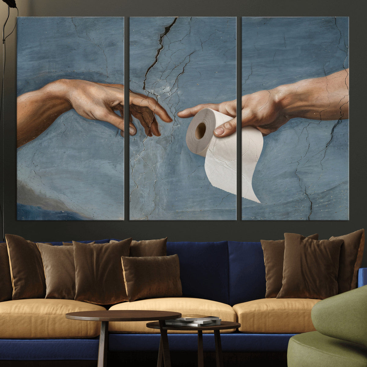 Funny Bathroom Canvas Wall Art, Michelangelo Creation of