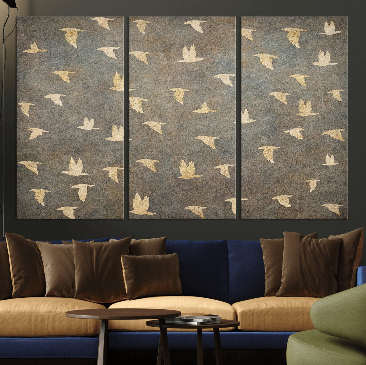 Flying Birds Canvas Wall Art, Vintage Bird Flock Pattern