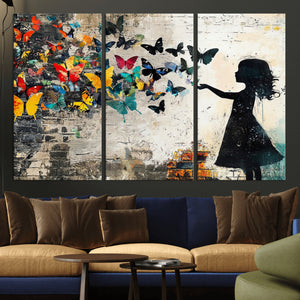 Banksy Butterfly Girl Wall Art Canvas Print, Framed Street