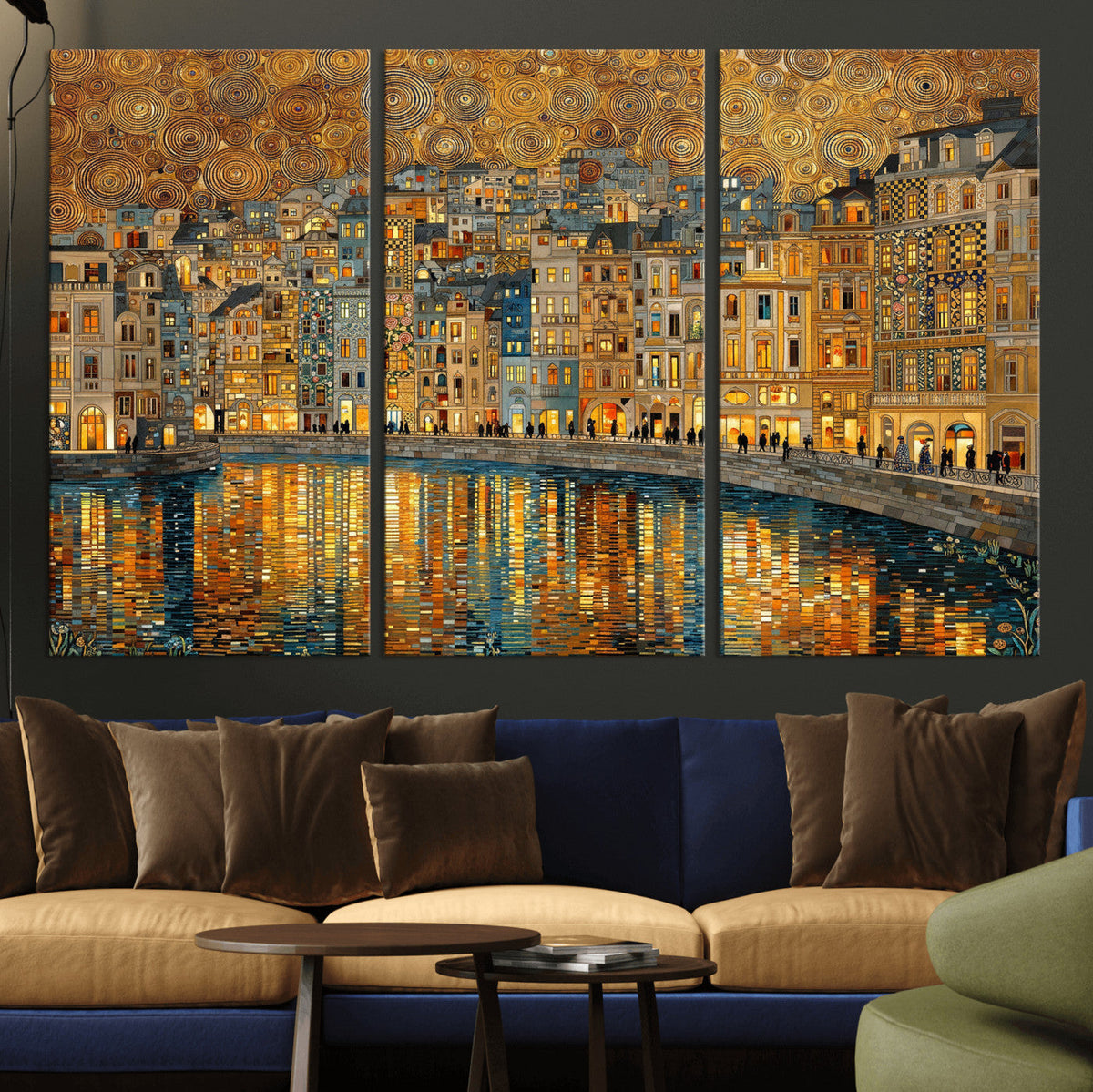 Gustav Klimt Golden Cityscape Wall Art Canvas Print, Framed
