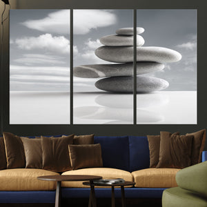 Zen Stone Wall Art Canvas Print, Balanced Rock Stack Framed