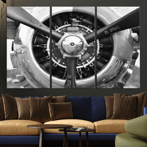 Vintage Propeller Plane Wall Art Canvas Print, Black and