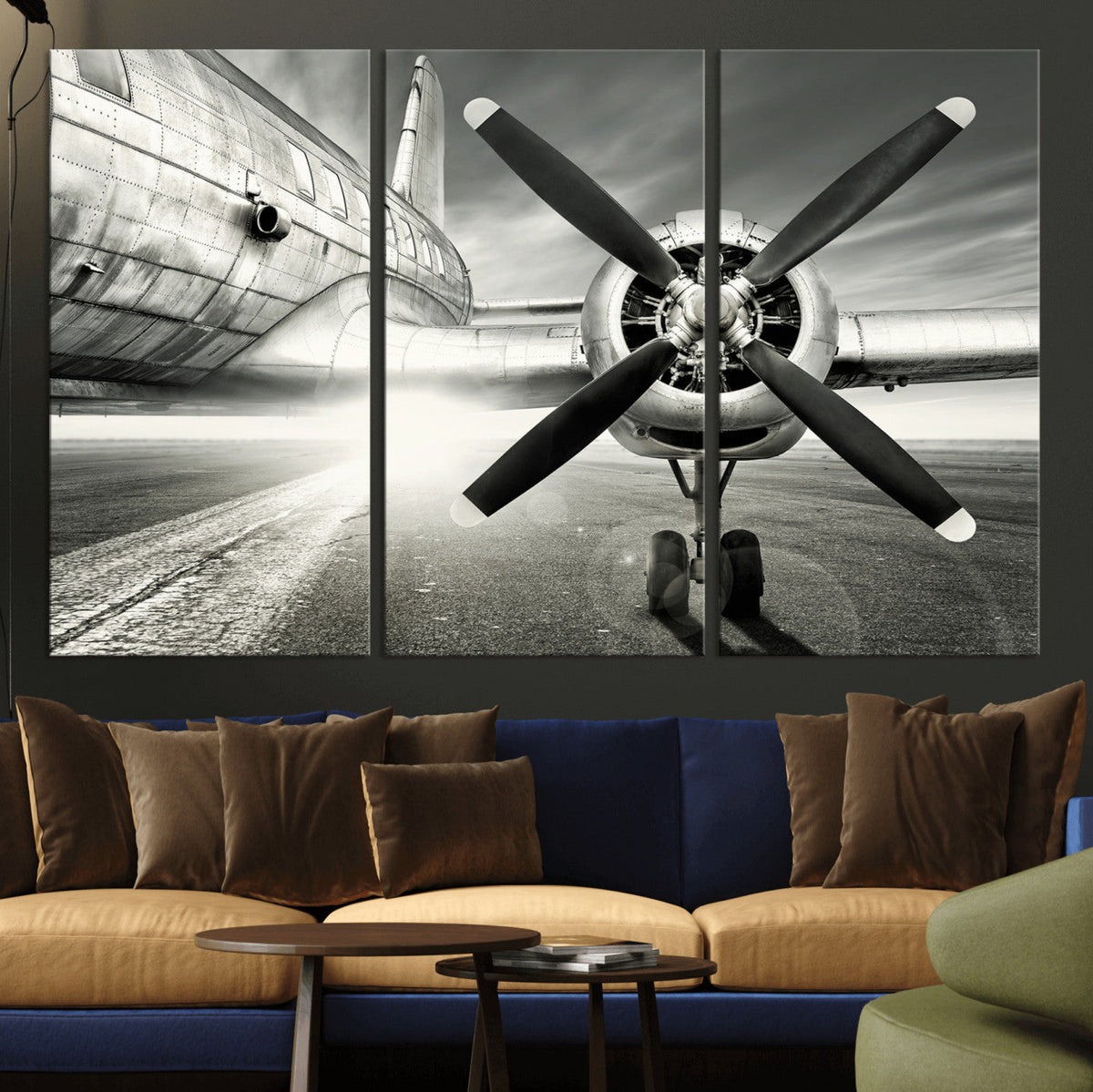 Vintage Airplane Wall Art Canvas Print, Black and White