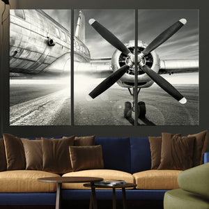 Vintage Airplane Wall Art Canvas Print, Black and White